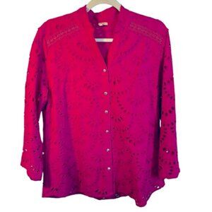 Reba Brand Ladies Cutout Embellished Button Down Blouse Like New Size Large